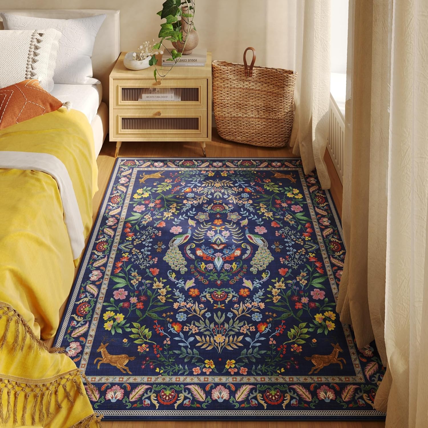 Navy Peacock Deer Floral Area  - Retro Gaming Rug review and price