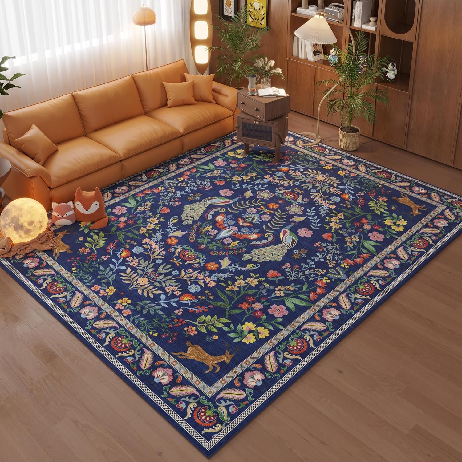 Navy Peacock Deer Floral Area  - Retro Gaming Rug review and price